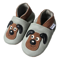 Hopi Hop NEW kožené capáčky, Pejsek šedé, vel. S, M, L, XL (0-24 měsíců) 