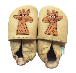 Hopi Hop BAREFOOT kožené capáčky ŽIRAFA béžové, vel. S, M, L, XL, XXL ( 0-3 roky)  